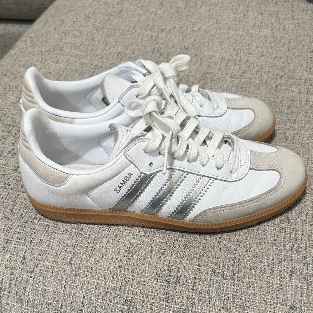 Adidas Samba White and Silver Sneakers